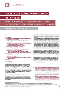 Cover der Leseprobe "Elektronische Registrierkassen und offene Ladenkassen bei Buchführungspflicht und EÜR" von DWS-Medien.