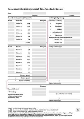 Cover der Leseprobe "Kassenbericht mit Zählprotokoll für offene Ladenkassen" von DWS-Medien.