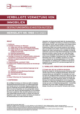 Cover der Leseprobe "Verbilligte Vermietung von Immobilien – Gestaltungsmöglichkeiten nutzen" von DWS-Medien.