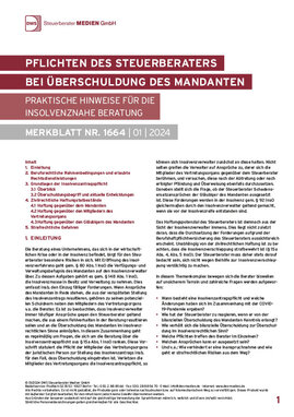 Cover der Leseprobe "Pflichten des Steuerberaters bei Überschuldung des Mandanten" von DWS-Medien.