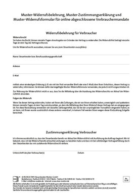 Cover der Leseprobe "Muster-Widerrufsformular für online abgeschlossene Verbrauchermandate" von DWS-Medien.