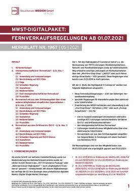 Cover der Leseprobe "MwSt-Digitalpaket: Fernverkaufsregelungen ab 01.07.2021" von DWS-Medien.