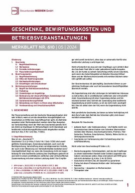 Cover der Leseprobe "Geschenke, Bewirtungskosten und Betriebsveranstaltungen" von DWS-Medien.