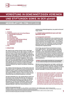Cover der Leseprobe "Vergütung in gemeinnützigen Vereinen und Stiftungen sowie in der gGmbH" von DWS-Medien.