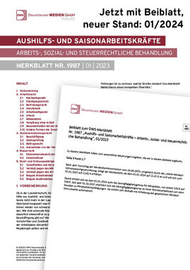 Cover der Leseprobe "Aushilfs- und Saisonarbeitskräfte – Arbeits-, sozial- und steuerrechtliche Behandlung" von DWS-Medien.