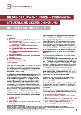 Cover der Leseprobe "Bildungsaufwendungen - Einkommensteuerliche Geltendmachung" von DWS-Medien.