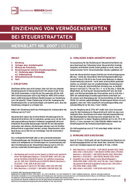 Cover der Leseprobe "Einziehung von Vermögenswerten bei Steuerstraftaten" von DWS-Medien.