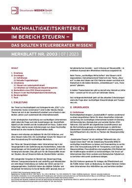 Cover der Leseprobe "Nachhaltigkeitskriterien im Bereich Steuern" von DWS-Medien.