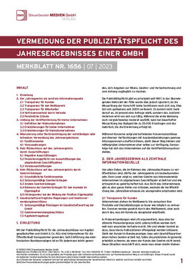 Cover der Leseprobe "Vermeidung der Publizitätspflicht des Jahresergebnisses einer GmbH" von DWS-Medien.