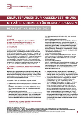 Cover der Leseprobe "Erläuterungen zur Kassenabstimmung mit Zählprotokoll für Registrierkassen" von DWS-Medien.