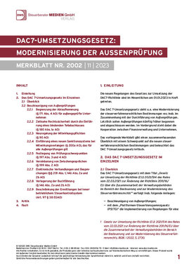 Cover der Leseprobe "DAC7-Umsetzungsgesetz: Modernisierung der Außenprüfung" von DWS-Medien.