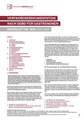 Cover der Leseprobe "Verfahrensdokumentation nach GoBD für Gastronomen" von DWS-Medien.