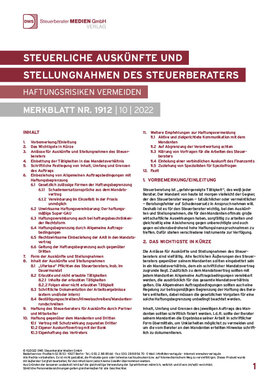 Cover der Leseprobe "Steuerliche Auskünfte und Stellungnahmen des Steuerberaters" von DWS-Medien.